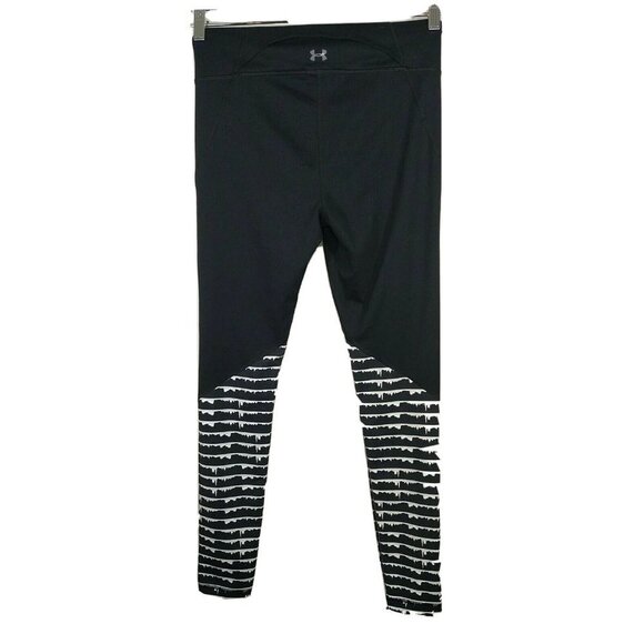 Under Armour Fitted Leggings Pants Women Size M Black White Athletic Gym Running - Picture 4 of 5